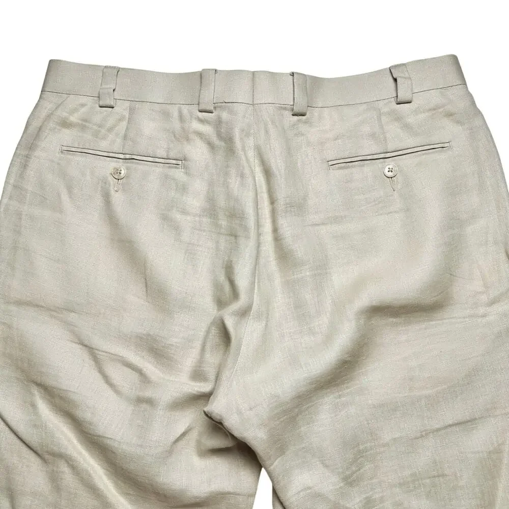 Calvin Klein | Men | 100% Linen Stone Lightweight Cuffed Dress Pants | Size 36 R
